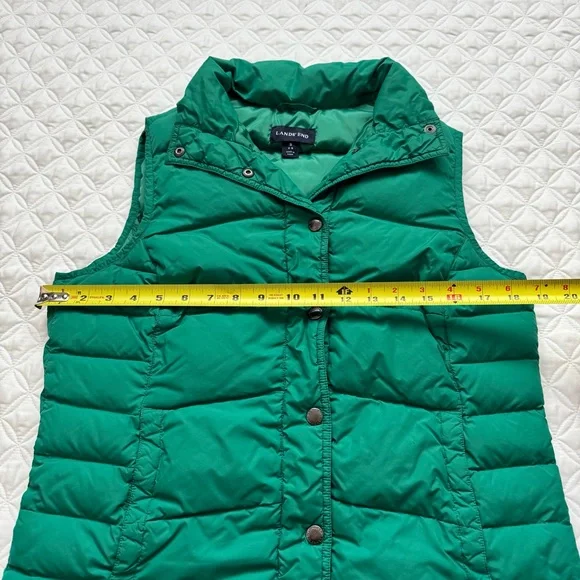 Lands' End Down Puffer Vest Snap Button Emerald Green Size Small - Picture 11 of 13